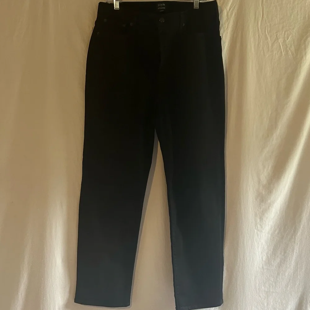 NWOT J. Crew Stovepipe Straight Leg Jeans Black Button Fly High Rise Stretch 32